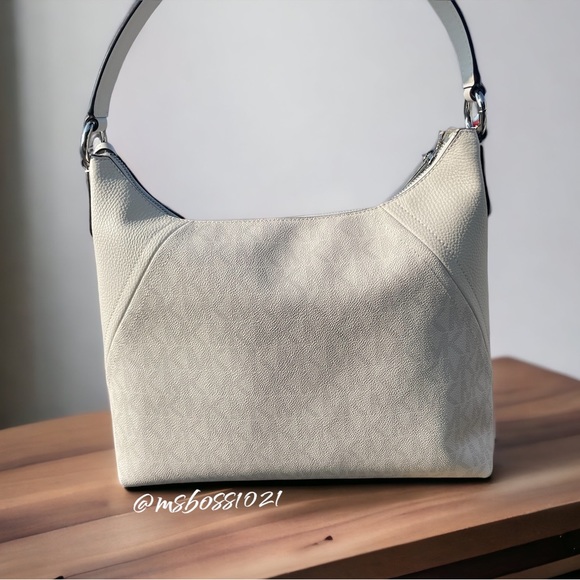 Michael Kors Aria Large Shoulder Bag + Wallet  in White/Allum NEW - Picture 4 of 10